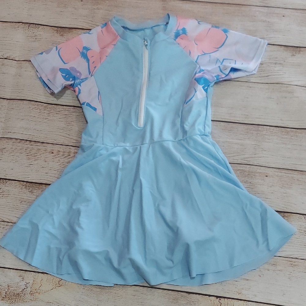 SHEIN Blue and Pink Rashguard Swim Dress